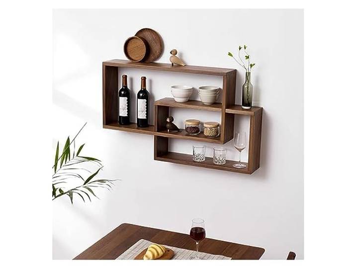 Schwimmendes Regal 2 Würfel kreuzende schwimmende Regale Wandmontierte Dekor(Walnut)