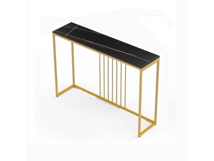 DFHS46JK Schmaler Tisch Sofa-Beistelltisch mit stabilem Metallständer für kleine Räume(Schwarz,Mittel)