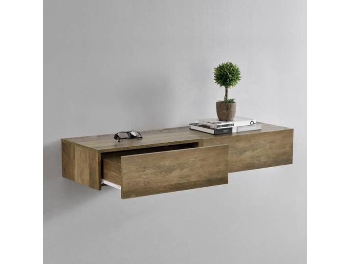 [en.casa]® 2 étagères murales pour chambre à coucher avec 2 tiroirs - bois - 46x30x15cm