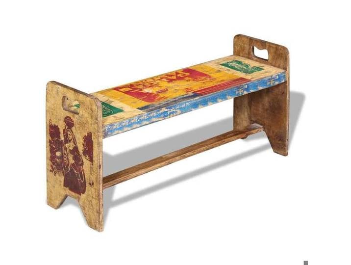 Banc d'entrée pour salon - Multicolore - Banc intérieur Rustique - Bois massif - recyclé - 100x30x50 cm 7686
