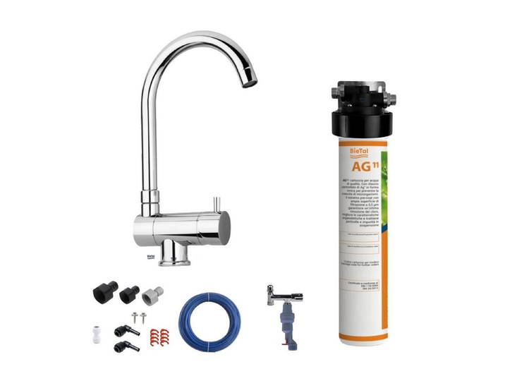 BieTal Wasserfilter BieTal® Untertisch Trink Wasser Filtersystem Aktivkohle mit Wasserhahn, Liefert gefiltertes Wasser über den normalen Wasserhahn.