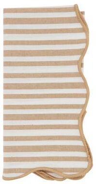 Saro Scalloped Stripe Cloth Napkins (Set of 4) - Cotton Dinner Napkins for Everyday Dining & Casual Entertaining