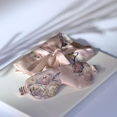 kimandono.com Jia Washable Silk Self Care Set: Floral Kimono Robe & Eye Mask - cream blush