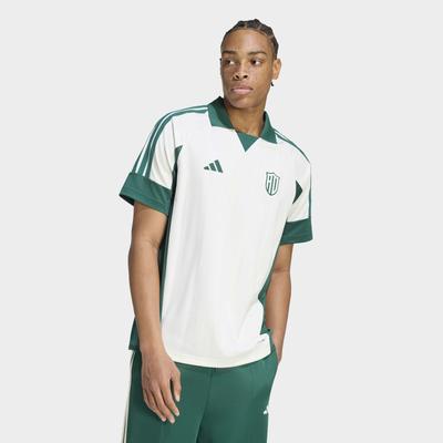 T-Shirt ADIDAS SPORTSWEAR "CLIMACOOL LUX TIRO CREST GRAPHIC POLO", Herren, Gr. M, weiß (sanftes weiß, collegiate grün), Obermaterial: 100% Polyester, Shirts T-Shirt, sportlicher Stil, aus Polyester, mit climacool
