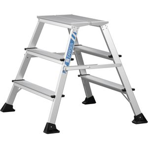 Zarges Klapptritt XLstep P, 41410, aus eloxiertem Aluminium, extrabreites beidseitig begehbares Arbeitspodest, 2 x 3 Stufen