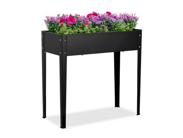 Relaxdays Hochbeet Schwarz pulverbeschichteter Stahl 80 cm, Metall, 85x80x40 cm, Gartenzubehör, Hochbeet