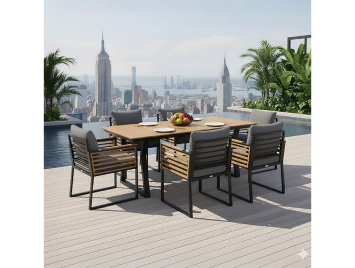 OUTLIV. New York City Gartenmöbel-Set L (6 Plätze) Tisch 200x90cm Schwarz Hellgrau
