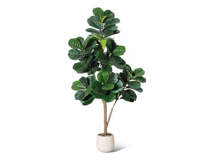 Arbre artificiel Ficus Lyrata, faux figuier à feuilles de violon, avec pot gris, plantes d'intérieur artificielles pour la maison et le bureau