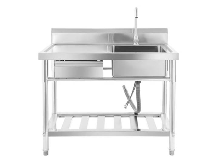 TFGXUE Freistehende Spüle, Spülbecken Edelstahl, Outdoor Spüle mit 360°-Schwenkarmatur, Komplettspüle mit Schublade, Outdoor Spüles für Waschküche,Bauernhaus, 100x60x80 cm (Schublade links)