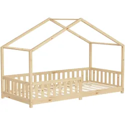 HAUSBETT 90x200 cm Natur aus Kiefernholz mit Rausfallschutz