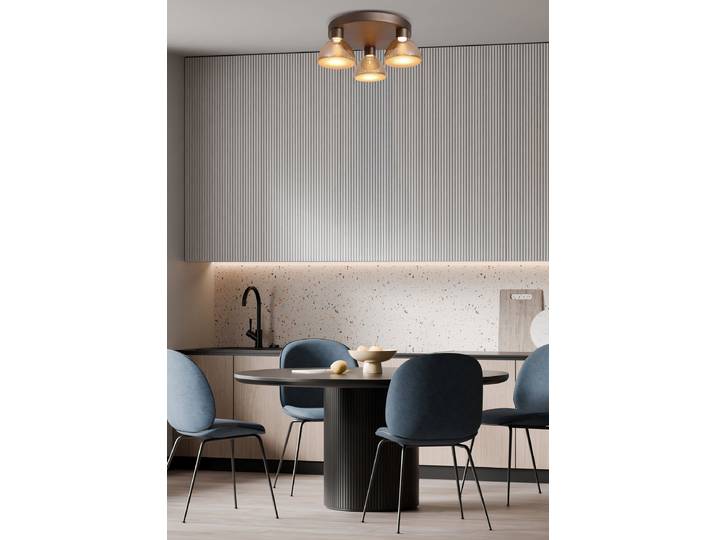 Plafonnier LED 45 x 17 x 45cm Laiton Acier laqué Verre coloré LED Module LED