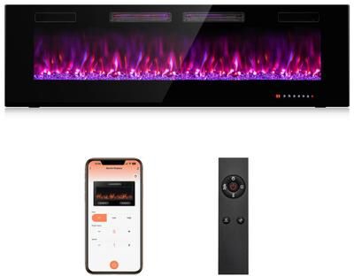 Costway 42/50/60/72 Inch Ultra-Thin Electric Fireplace with Decorative Crystals-60 inches