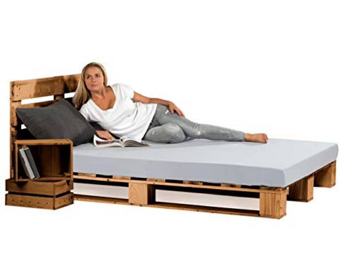 sunnypillow 160x200cm Paletten Bett mt Kopfteil Eiche Bett mt Paletten Massivholz Bett Palettenmöbel Fichte europalette Fichte Eiche 80 90 100 120 140 160 180 200 220 240x200cm