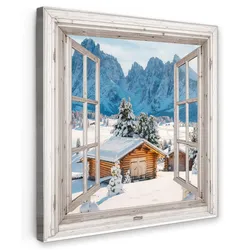 LEINWANDBILD Winterlandschaft - Hütte - Berge - Ausblicke - Aussicht - Natur Deko Wohnzimmer 20x20 cm