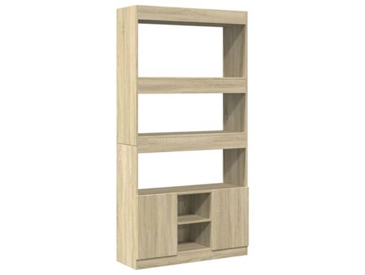 fsahslih Highboard Sonoma-Eiche 92x33x180 cm Holzwerkstoff Regal Vielseitiger Schrank für Wohnzimmer, Schlafzimmer & Büro. Mit Türen, offenen Fächern & robuster Oberfläche.