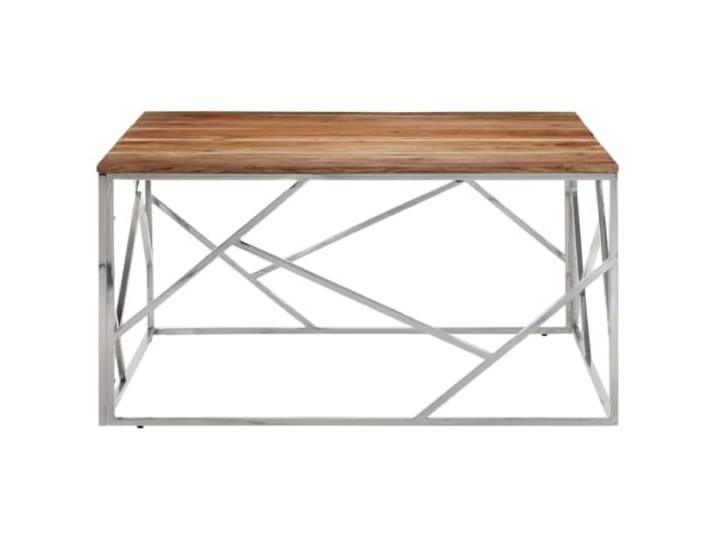 Silber Couchtisch aus Edelstahl und Akazienholz Massivholz Aluminium-Druckguss, Korrosionsbeständigkeit, Regenschirmloch, 4 unabhängige Beine, stilvolles Aussehen