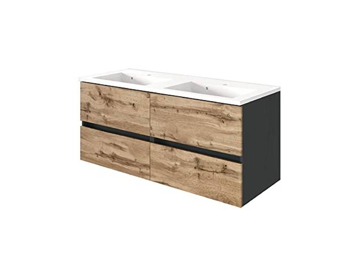 Waschtischunterschrank Luna 120cm mit Doppelwaschbecken und 4 Schubladen - graphit/quecksilber