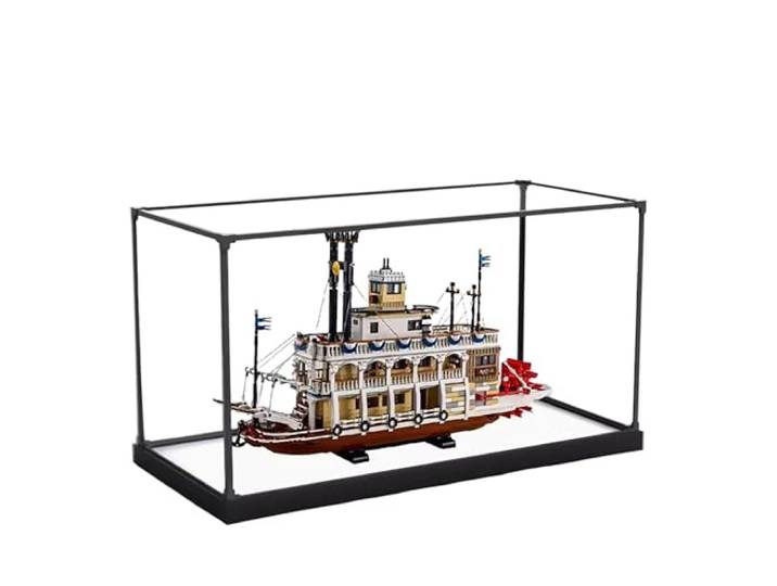 Acryl-Vitrine für Lego 21356 K-Dampfboot-Modell, 3 mm staubdichte Schaubox, Vitrine kompatibel mit Lego 21356 (Modell nicht im Lieferumfang enthalten) (Rahmen aus Legierung, 3 mm B)
