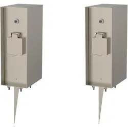 Novatool 2X Steckdosensäule 3-Fach Silber gebürstet Edelstahl eckig IP44 mit Erdspieß mit Dämmerungs-Sensor Steckdose Garten Gartensteckdose Outdoor Steckdosensäule Aussen Steckdosenturm