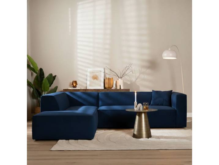 Bronx71 Ecksofa Memphis Samt dunkelblau links