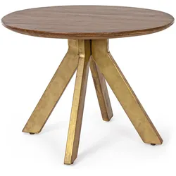 Beistelltisch Sherman aus Mangoholz, rundes Design, klassisch, Natur, Gestell in Gold, Ø 60 cm
