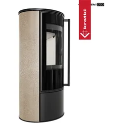 Kaminofen aus Stahl KRATKI ERIK Ø 150 5,5 kW dekorative Keramiken GOLD SATIN
