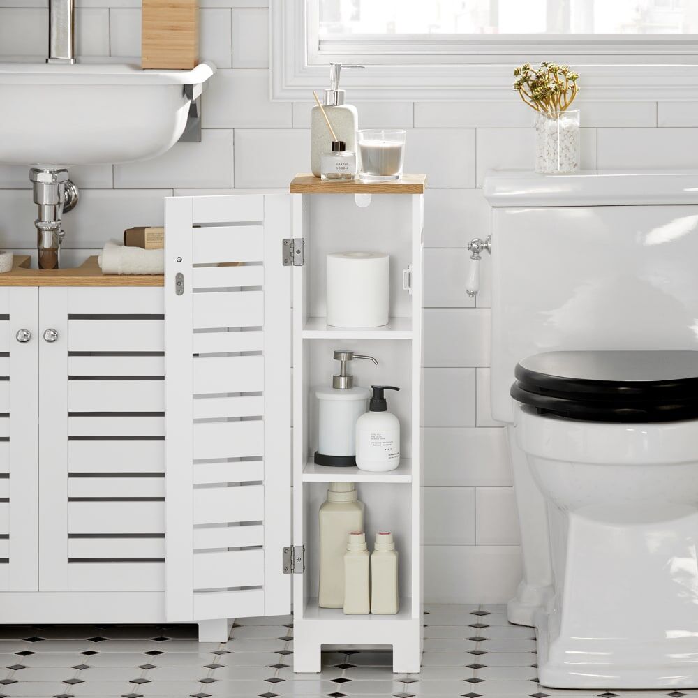 SoBuy Support papier toilette effet bois blanc Blanc 20x75x18cm