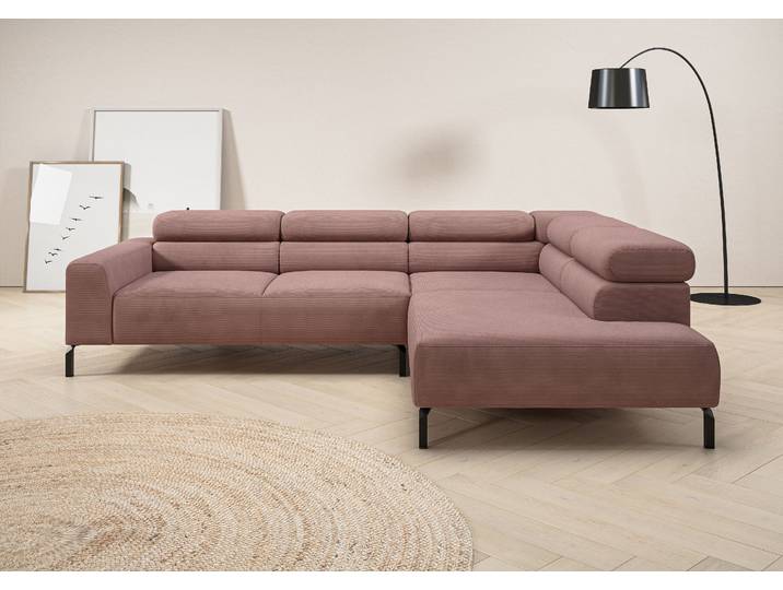 Ecksofa HOME AFFAIRE Antonelli, L-Form, inkl. Kopfteilverstellung, Breite 276 cm, bequem , rosa (altrosa), B:276cm H:71cm T:219cm, 95% Polyester, 5% Nylon, Sofas, Ecksofa, ohne Sitztiefenverstellung, in Feincord, altrosa
