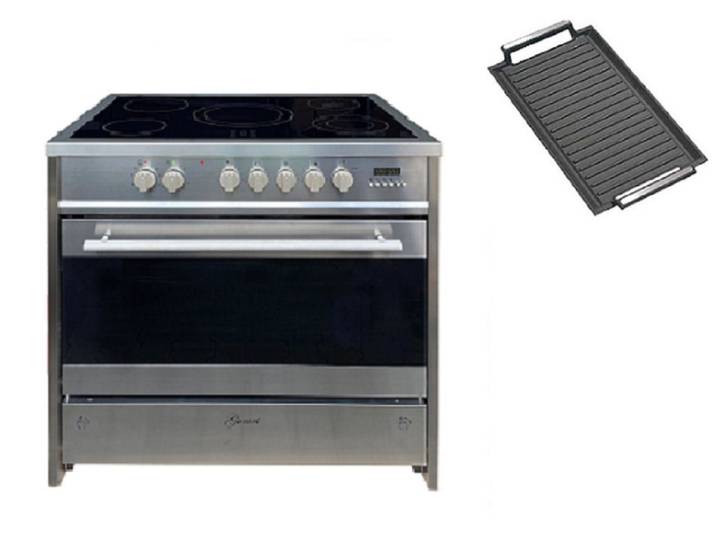 GURARI Elektro-Standherd GCH E 912 X+Grillplatte, mit 1-fach-Teleskopauszug, Elektro Standherd 90 cm/ Range Coocker / 121L +Grillplatte