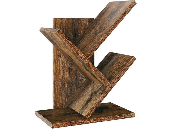 Bibliothèque d arbre Étagère à Livres sur Pied Étagère de Rangement pour Magazines CD pour Marron Rustique 40.5 cm