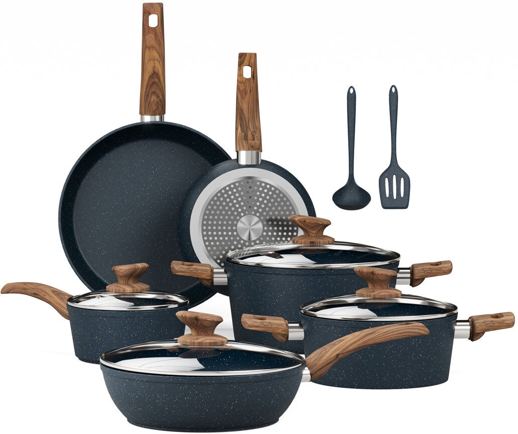 Blue Elephant 8 - Piece Non-Stick Aluminum Cookware Set Blue/Brown 8
