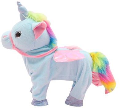 Discount Dollar Deals Electric Funny Plush Toy, Singing Music Walk Magic Unicorn Animal, Horse Toys For Children, Girls, Fantasy Gift For Kids blue