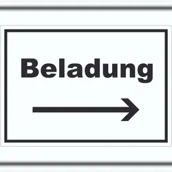 HB-Druck Beladung Aufkleber mit Text und Richtungspfeil rechts Transport Fracht waagerecht A7 (74x105mm)