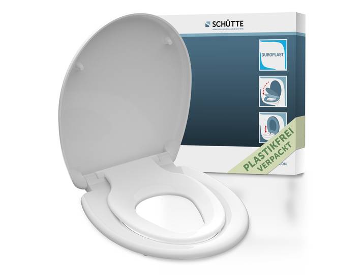 WC-Sitz SCHÜTTE FAMILY WHITE , weiß, B:371cm H:4,2cm L:451cm, Duroplast, Thermoplast, WC-Sitze, WC-Sitz, Duroplast, Absenkautomatik, Schnellverschluss, abnehmbarer Kindersitz