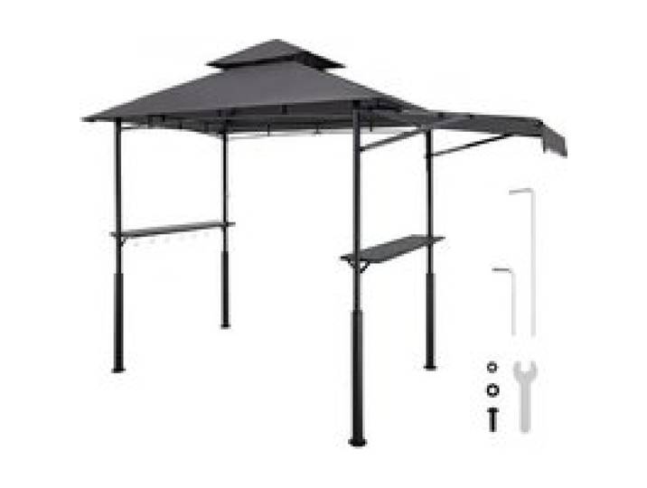 VEVOR Grillpavillon, 2430x1500x500mm, Grillüberdachung Außengrill, 2-stufige BBQ-Gazebo-Überdachung, Doppeldach Gartenpavillon mit verstärkten Stützbeinen & Markise, für Terrasse, Hof & Garten