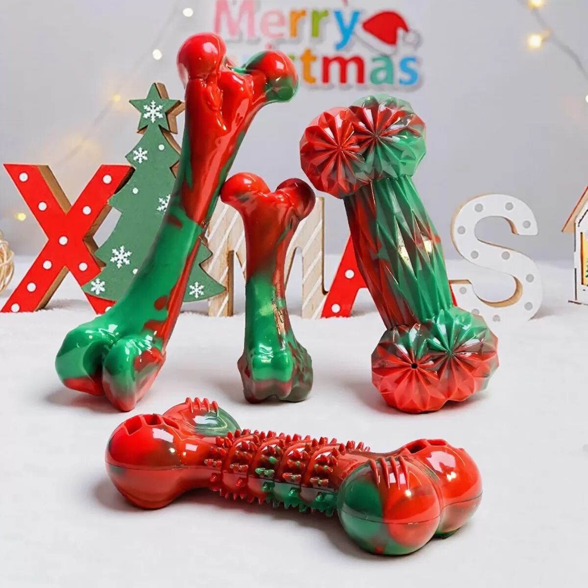 INF Os à mâcher pour chien sur le thème de Noël - Petit os rouge pour le nettoyage dentaire