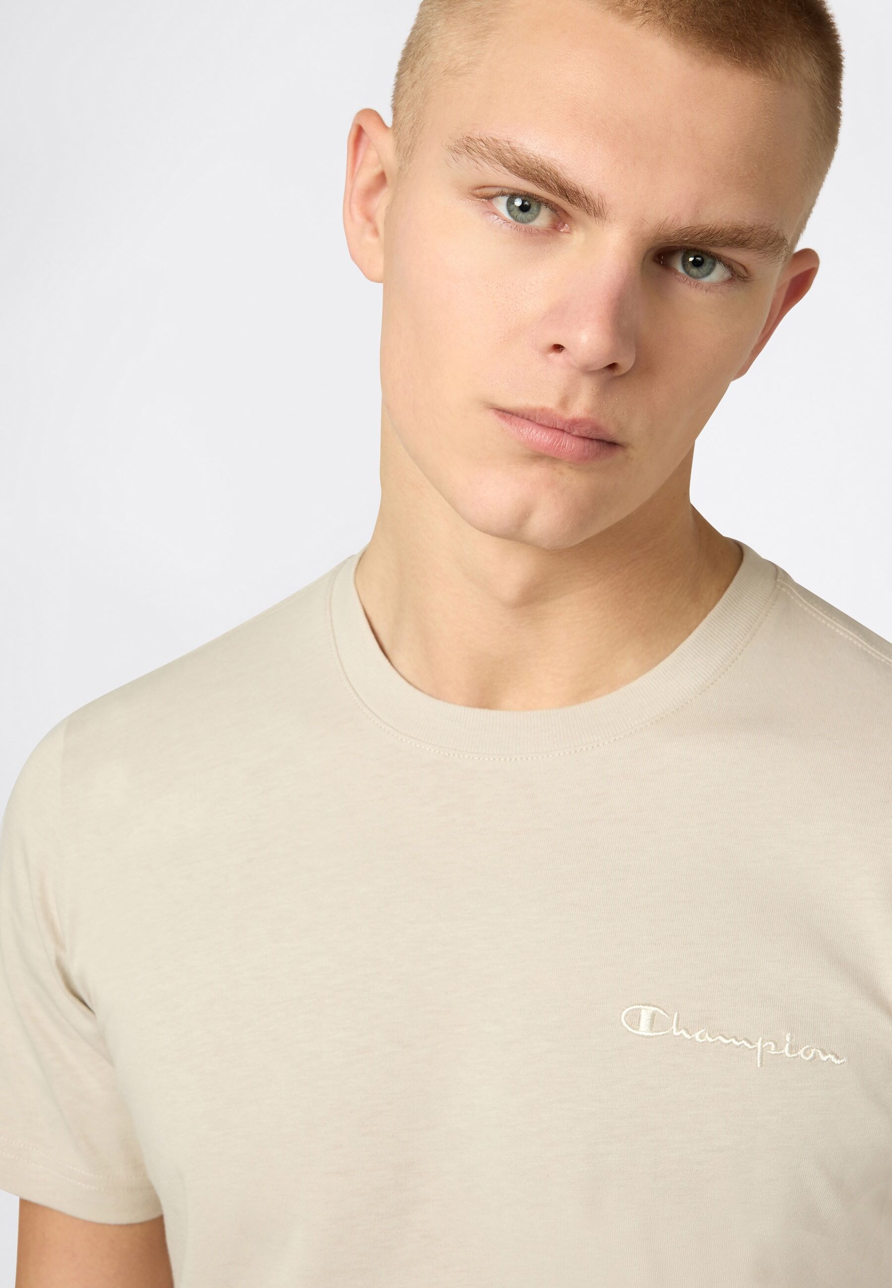 T-Shirt CHAMPION "Icons Tee", Herren, Gr. XL, beige (braun), Obermaterial: 100% Baumwolle, Shirts T-Shirt, Kurzarm, aus Baumwolle, sportliche Passform, auch in großen Größen