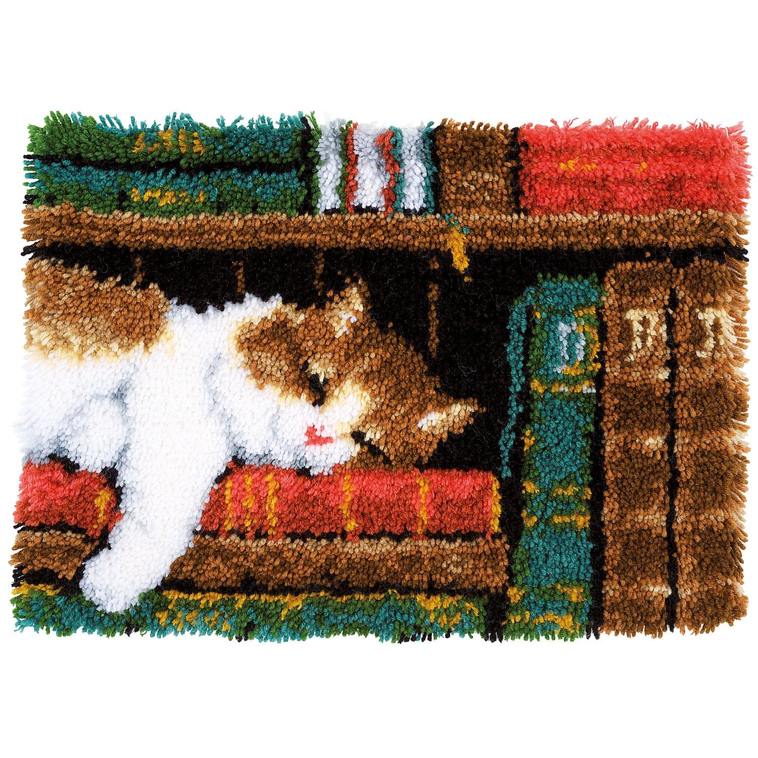 Knüpfteppich "Katze auf Bücher", 53 x 39 cm