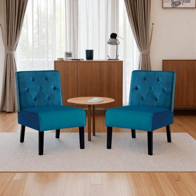 "29.5"" Velvet Armless Button Tufted Accent Chairs with Curved Back and Tapered Wooden Legs"