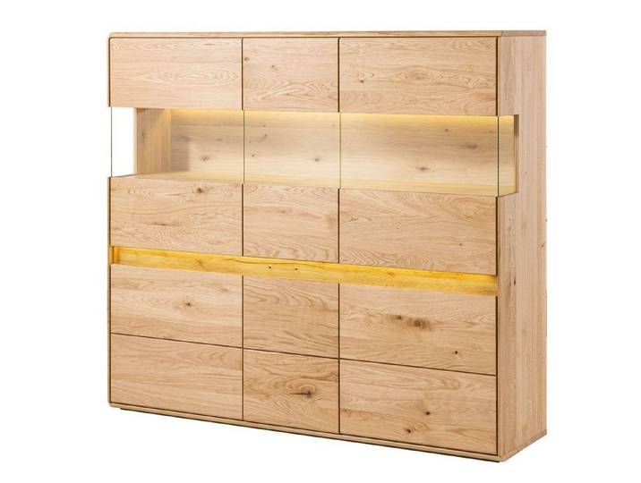 Massivmoebel24 Highboard CARDIFF Wildeiche Massivholz natur (Massivholz montiert 133 kg CARDIFF #122), Wildeiche 163x43,5x152 cm (BxTxH) natur geölt