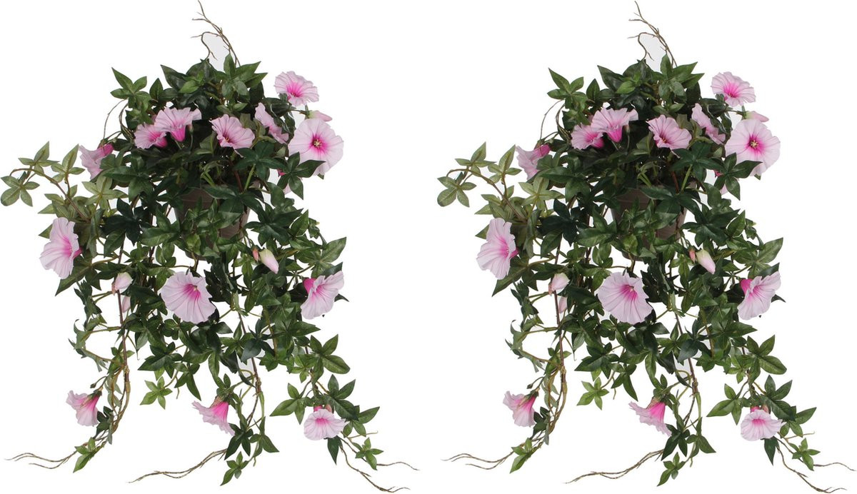 Mica Decorations Kunstplant Petunia - 2x - lichtroze - 50 cm - kunst hangplanten
