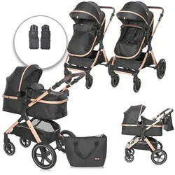 Lorelli Kinderwagen 2 in 1 Viola mit Adaptern, umbaubarer Sportsitz, bis 22 kg schwarz