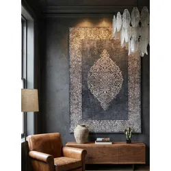 Flachwebteppich Waschbar PIZOL, mit Barock-Motiv, Schwarz, 200 x 290 cm