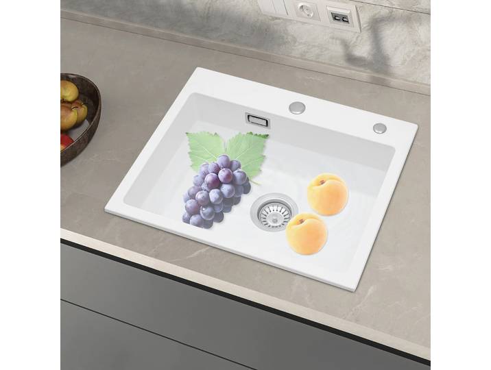 Évier de cuisine rectangulaire moderne, moulage de pierre de Quartz avec tuyau de vidange, panier de vidange, vidange rotative 55x45cm