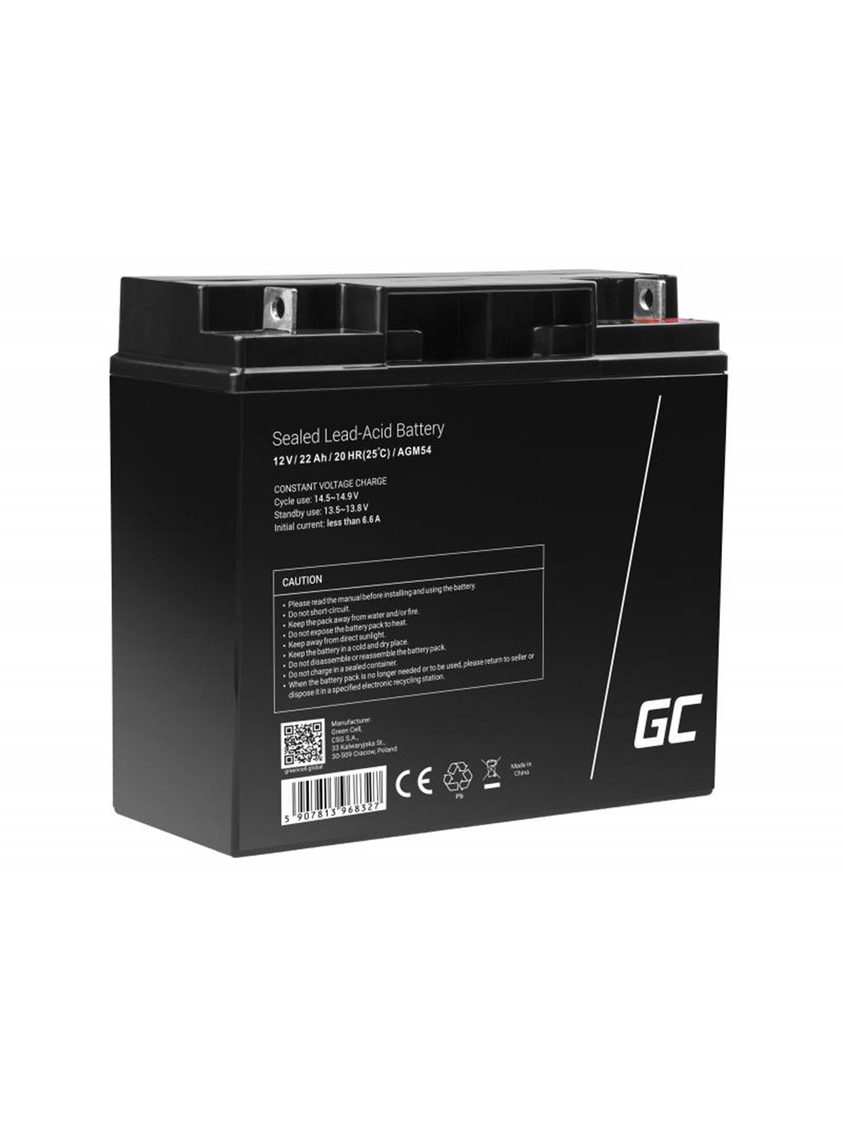 Green Cell AGM54 - 12V 22Ah VRLA Battery | AGM | Maintenance-Free