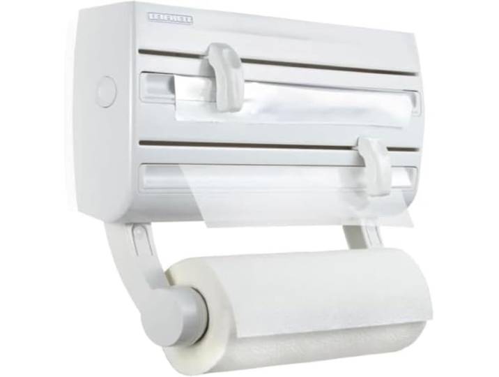 Leifheit Wandrollenhalter Parat F2, Folienschneider für 3-Rollen, weiß
