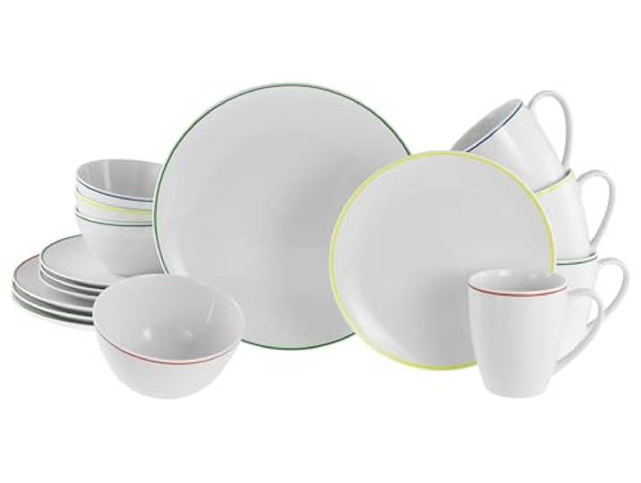 CreaTable\, 24054 Série Luna Color Line Service de table 16 pièces en porcelaine pour 4 personnes\, passe au lave-vaisselle et au micro-ondes\, production de qualité