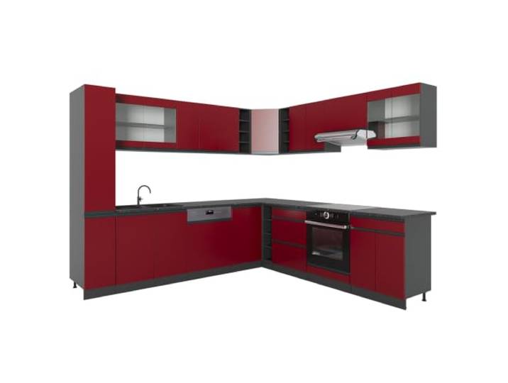 Vicco Eckküche R-Line, Rot/Anthrazit, 277 x 257 cm