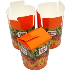 DayBays 5000 Stk. Dönerbox 16 OZ 500 ml Papier+PE-beschichtet mit Druck Motiv "Guten Appetit" Rund Rot