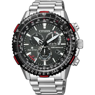 Funkchronograph CITIZEN "Promaster Sky", silber (silberfarben, schwarz, schwarz), Armbanduhren, Herren, silberfarben-schwarz, Armbanduhr, Herrenuhr, Solar, Stoppfunktion, bis 20 bar wasserdicht